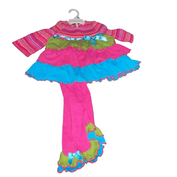 Bonnie Baby Infant Girl 2pc Set Top And Pants Ruffled Hem 18 Ming’s Multi Color - Picture 3 of 4